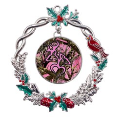 Pink Browning Deer Glitter Camo Metal X mas Wreath Holly Leaf Ornament by Perong