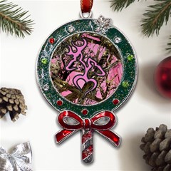 Pink Browning Deer Glitter Camo Metal X Mas Lollipop with Crystal Ornament