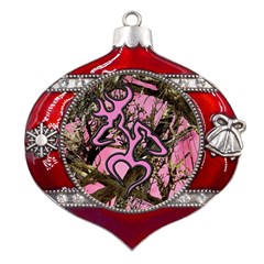 Pink Browning Deer Glitter Camo Metal Snowflake And Bell Red Ornament by Perong