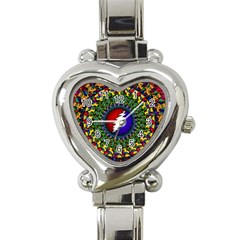 Grateful Dead Bear Pattern Heart Italian Charm Watch