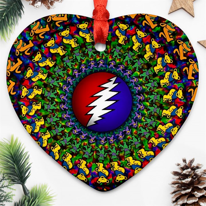 Grateful Dead Bear Pattern Heart Ornament (Two Sides)