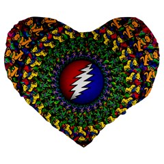 Grateful Dead Bear Pattern Large 19  Premium Flano Heart Shape Cushions