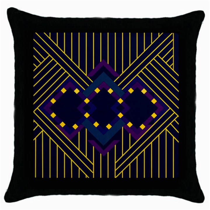 Line Square Pattern Violet Blue Yellow Design Throw Pillow Case (Black)