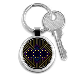 Line Square Pattern Violet Blue Yellow Design Key Chain (round) by Ravend