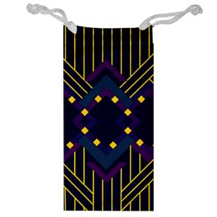 Line Square Pattern Violet Blue Yellow Design Jewelry Bag by Ravend