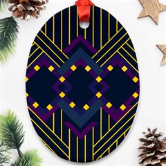 Line Square Pattern Violet Blue Yellow Design Oval Ornament (two Sides)