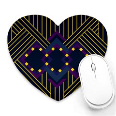 Line Square Pattern Violet Blue Yellow Design Heart Mousepad by Ravend