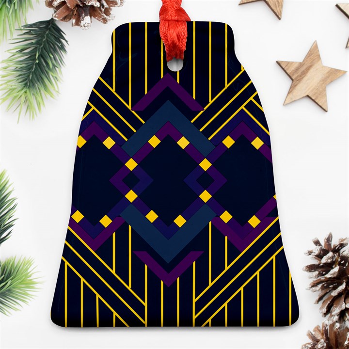 Line Square Pattern Violet Blue Yellow Design Ornament (Bell)