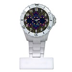 Line Square Pattern Violet Blue Yellow Design Plastic Nurses Watch Front