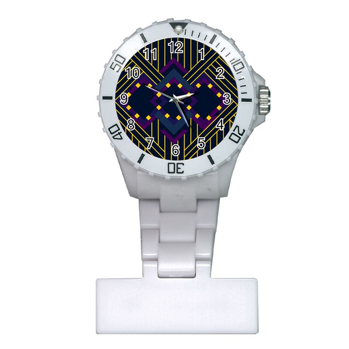 Line Square Pattern Violet Blue Yellow Design Plastic Nurses Watch