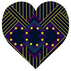 Line Square Pattern Violet Blue Yellow Design Wooden Puzzle Heart by Ravend