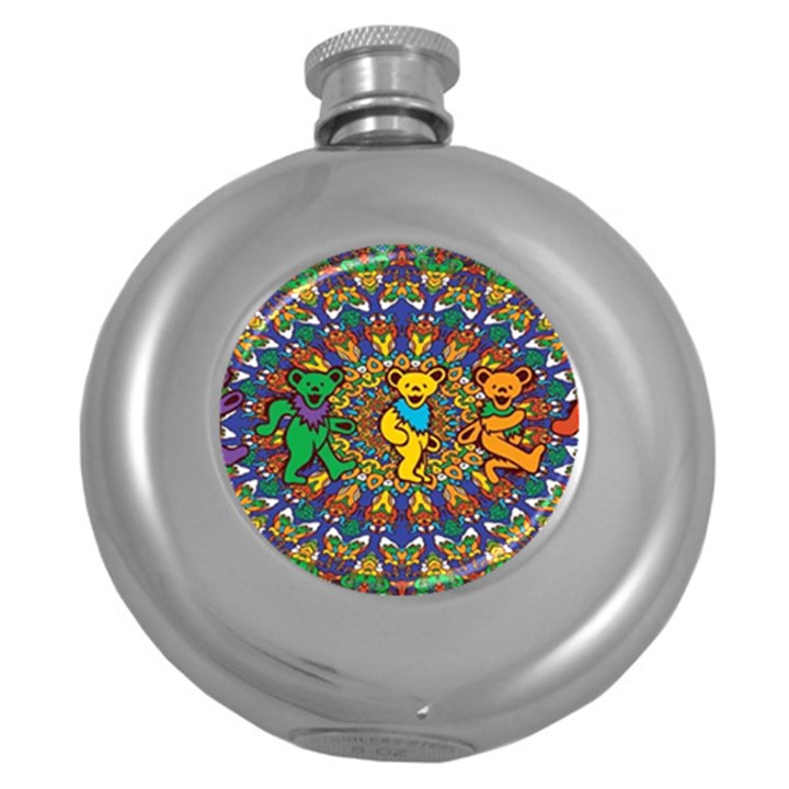 Dead Dancing Bears Grateful Dead Pattern Round Hip Flask (5 oz)