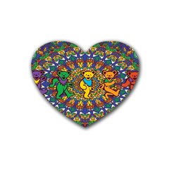 Dead Dancing Bears Grateful Dead Pattern Rubber Heart Coaster (4 Pack) by Grandong