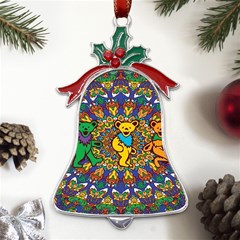 Dead Dancing Bears Grateful Dead Pattern Metal Holly Leaf Bell Ornament