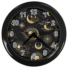 Asian Seamless Pattern With Clouds Moon Sun Stars Vector Collection Oriental Chinese Japanese Korean Wall Clock (black)