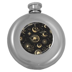 Asian Seamless Pattern With Clouds Moon Sun Stars Vector Collection Oriental Chinese Japanese Korean Round Hip Flask (5 Oz)