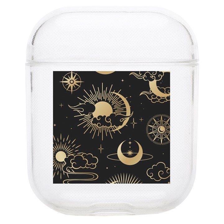 Asian Seamless Pattern With Clouds Moon Sun Stars Vector Collection Oriental Chinese Japanese Korean Soft TPU AirPods 1/2 Case