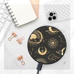 Asian Seamless Pattern With Clouds Moon Sun Stars Vector Collection Oriental Chinese Japanese Korean Wireless Fast Charger(black) by Grandong