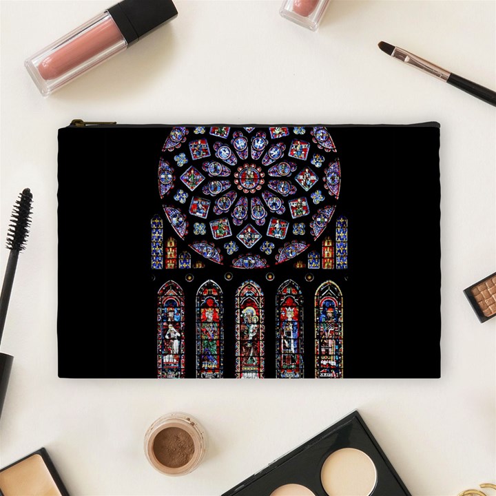 Chartres Cathedral Notre Dame De Paris Stained Glass Cosmetic Bag (Large)