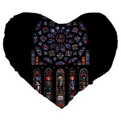 Chartres Cathedral Notre Dame De Paris Stained Glass Large 19  Premium Heart Shape Cushions