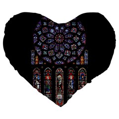 Chartres Cathedral Notre Dame De Paris Stained Glass Large 19  Premium Flano Heart Shape Cushions by Grandong