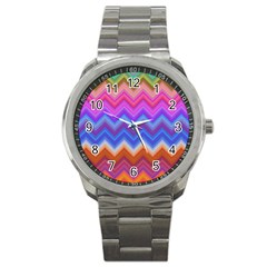 Pattern Chevron Zigzag Background Sport Metal Watch by Grandong