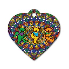 Dead Dancing Bears Grateful Dead Pattern Dog Tag Heart (one Side) by Grandong