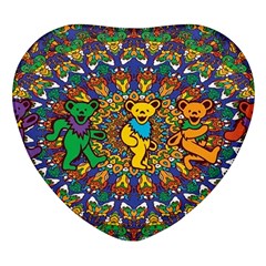 Dead Dancing Bears Grateful Dead Pattern Heart Glass Fridge Magnet (4 Pack) by Grandong