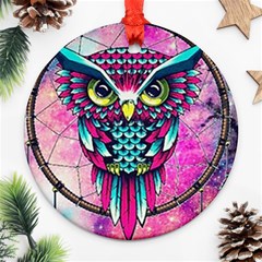 Owl Dreamcatcher Round Ornament (two Sides)