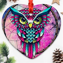 Owl Dreamcatcher Heart Ornament (two Sides)