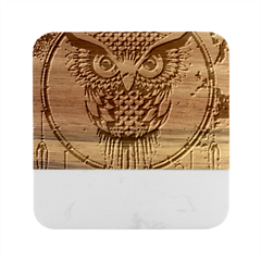 Owl Dreamcatcher Marble Wood Coaster (square)