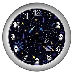 Starry Night  Space Constellations  Stars  Galaxy  Universe Graphic  Illustration Wall Clock (silver) by Grandong