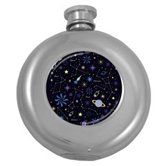 Starry Night  Space Constellations  Stars  Galaxy  Universe Graphic  Illustration Round Hip Flask (5 Oz) by Grandong