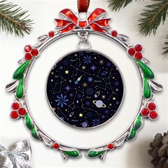 Starry Night  Space Constellations  Stars  Galaxy  Universe Graphic  Illustration Metal X mas Wreath Ribbon Ornament