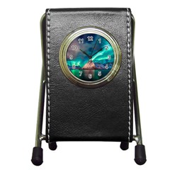 Amazing Aurora Borealis Colors Pen Holder Desk Clock by Grandong