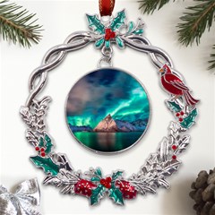 Amazing Aurora Borealis Colors Metal X mas Wreath Holly Leaf Ornament