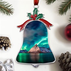 Amazing Aurora Borealis Colors Metal Holly Leaf Bell Ornament