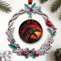 Dragon Metal X mas Wreath Holly Leaf Ornament