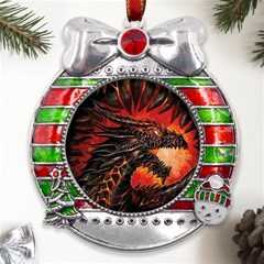 Dragon Metal X mas Ribbon With Red Crystal Round Ornament by Ndabl3x