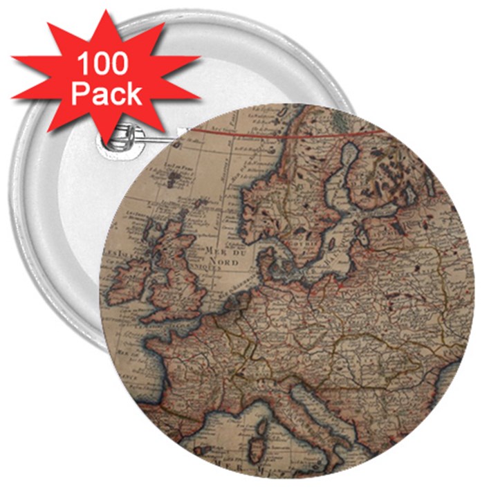 Old Vintage Classic Map Of Europe 3  Buttons (100 pack) 