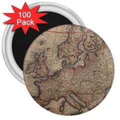 Old Vintage Classic Map Of Europe 3  Magnets (100 Pack) by Paksenen