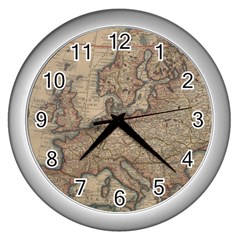 Old Vintage Classic Map Of Europe Wall Clock (silver) by Paksenen