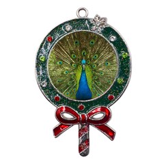 Peacock Feathers Bird Plumage Metal X mas Lollipop With Crystal Ornament