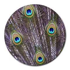 Peacock Bird Feathers Plumage Peacock Round Mousepad by Perong