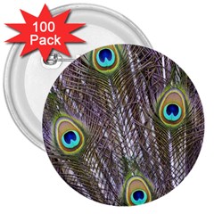 Peacock Bird Feathers Plumage Peacock 3  Buttons (100 Pack)  by Perong