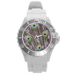 Peacock Bird Feathers Plumage Peacock Round Plastic Sport Watch (l) by Perong