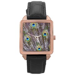 Peacock Bird Feathers Plumage Peacock Rose Gold Leather Watch  by Perong