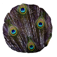 Peacock Bird Feathers Plumage Peacock Large 18  Premium Flano Round Cushions