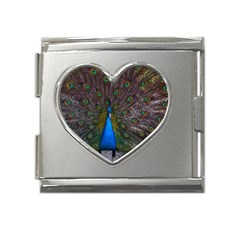 Bird Peacock Feathers Mega Link Heart Italian Charm (18mm)