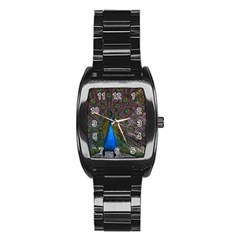 Bird Peacock Feathers Stainless Steel Barrel Watch